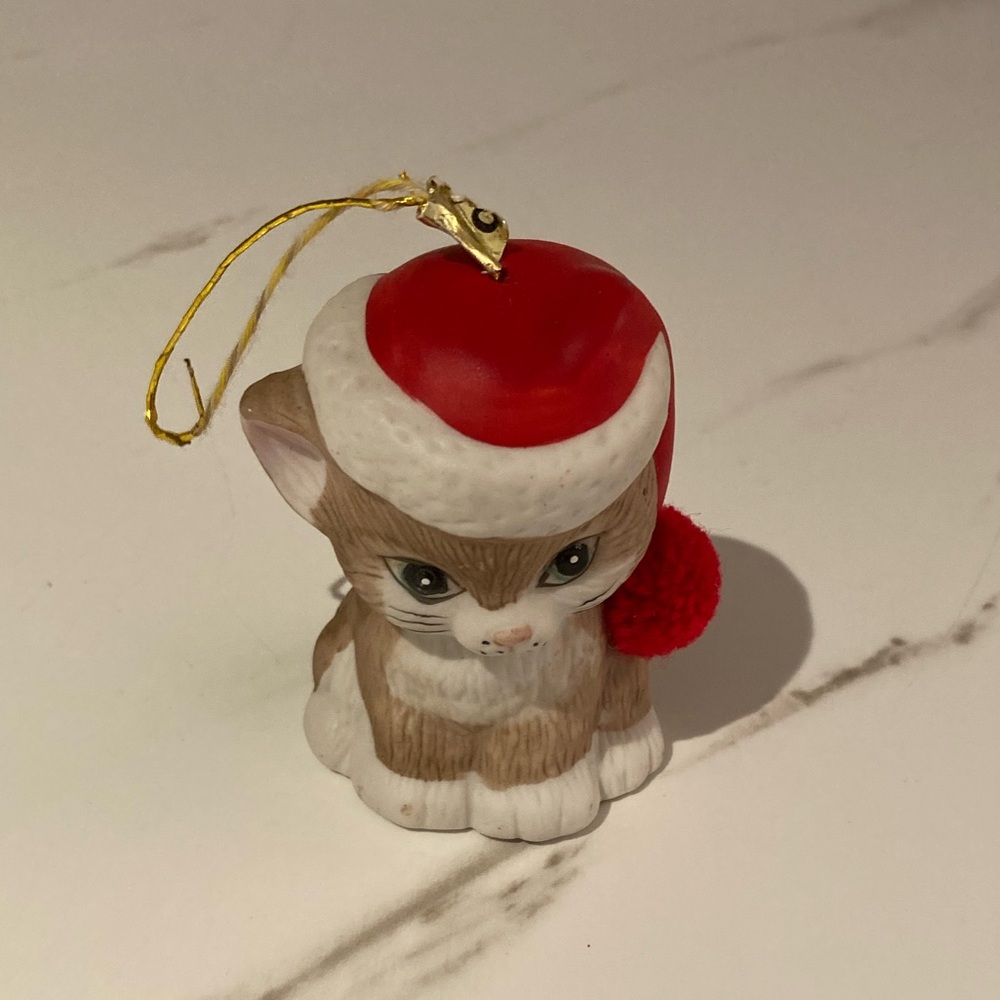 JASCO Vintage Kitten Ornament Bell with Red Santa Hat 80s Nostalgia Kitsch